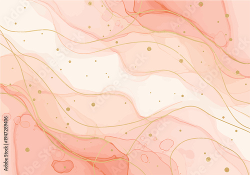 Abstract peach and gold marble texture with wavy lines and dots  elegant background design element