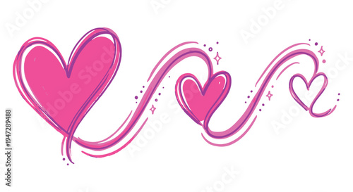 A whimsical illustration of pink hearts and swirls on a Transparent Background for Valentines Day