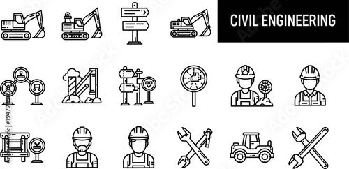Civil engineering icons and symbols illustration