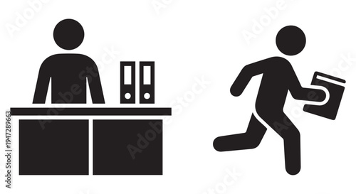 A person steals documents from an office desk while the employee looks on in shock