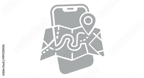 A smartphone displaying a map with a location pin on the screen for navigation purposes.