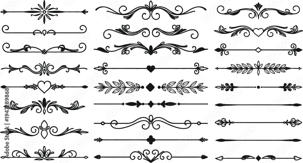 Obraz premium A collection of ornate black and white illustrations of dividers and flourishes