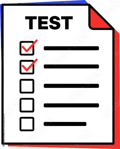 A test form with checkboxes and blank lines for answers