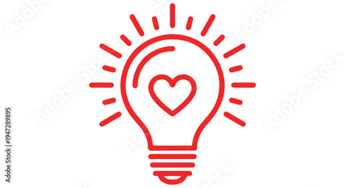 A red light bulb icon with a heart inside on a Transparent Background symbolizing love and inspiration