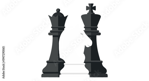 A broken chess king piece standing next to a whole queen piece on a Transparent Background