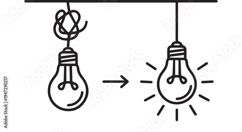 An illustration of a light bulb turning on with an idea concept
