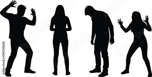   
Human silhouette collection, expressive postures vector illustration, diverse standing poses design for emotion, gesture, lifestyle inspiration