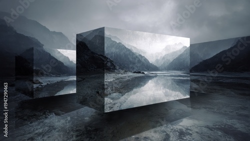 Abstract landscape reflected in cubes