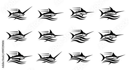 Black and white marlin fish icons.