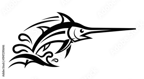 Black marlin fish swimming fast ocean.