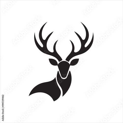 Elegant deer buck head silhouette, sleek wildlife mascot for branding, minimal stag line art.