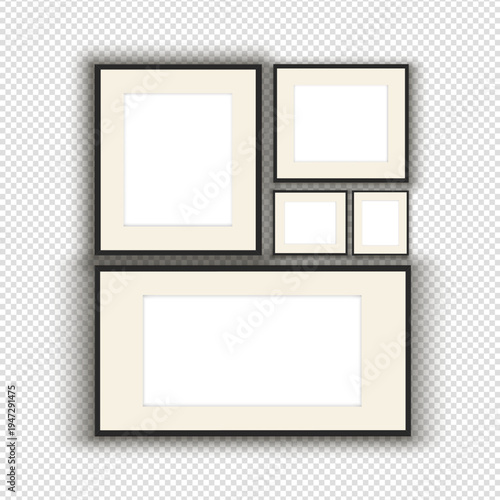 Gallery Wall Black Picture Frames with Beige Mat Board Vector Mockup