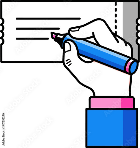 Hand holding marker writing on a ticket or document