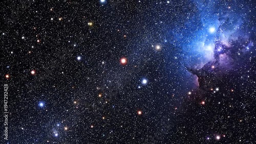 Vast Cosmic Nebula with Bright Stars and Distant Galaxies.