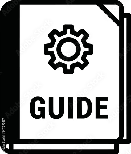 A black and white icon of a guide book cover