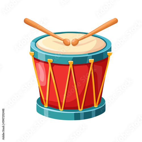 A vibrant drum and drumsticks ready to create rhythm. The drum, with its striking colors and design, is perfect for musical performances