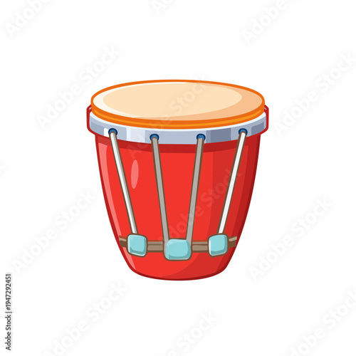 A single, vibrant red bongo drum, a rhythmic instrument. Ready to make some noise.