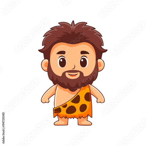 A cartoon caveman with a friendly smile, adorned with a loincloth, set against a pristine background.