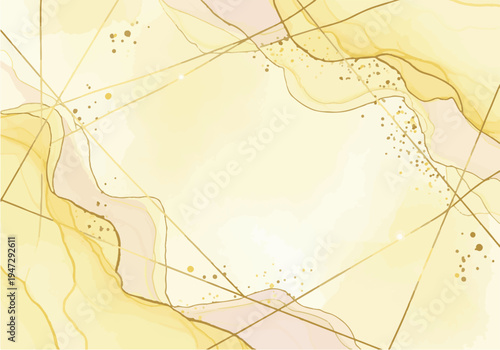 Yellow and gold abstract art background with lines and splatters  decorative design element