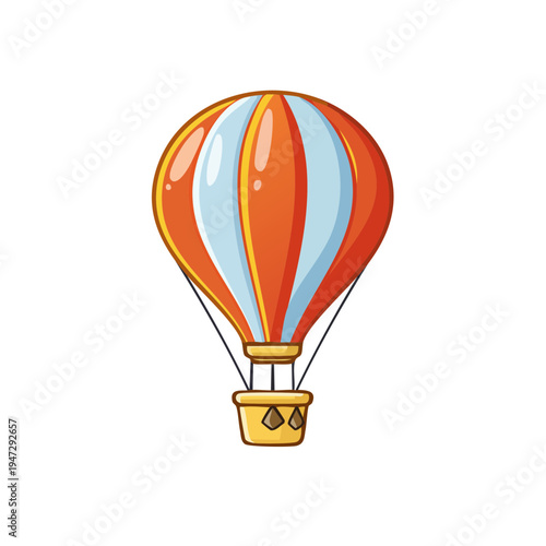 An illustrated orange and blue hot air balloon ready for flight