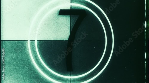 Vintage Film Countdown Timer Number Seven Retro Style.