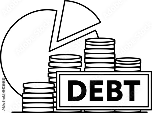 Financial debt concept with coins and pie chart