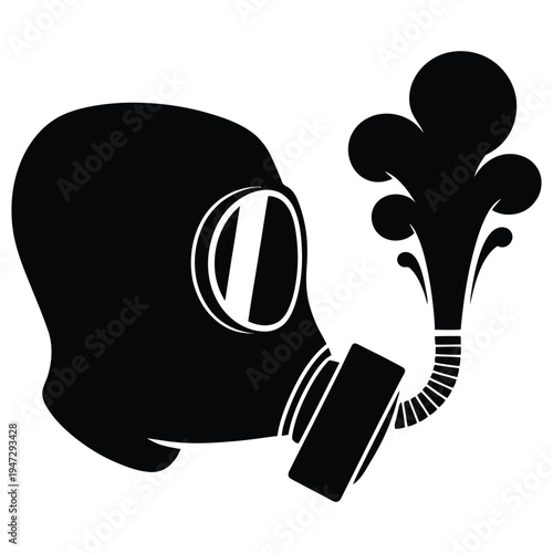 Funny Gas Mask and Whoopee Cushion Vector Illustration - Creative April Fools Day Prank Silhouette for Practical Jokes, Stinky Fart Humor, and Toxic Smell Gag Gift Icon - Black and White Graphic
