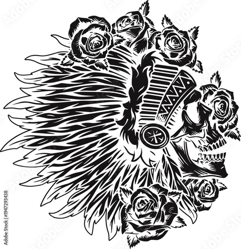 American Indian Chief Skull Svg, Native American Chief Svg