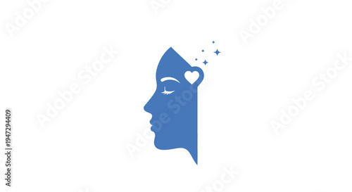 Blue silhouette of a womans face.