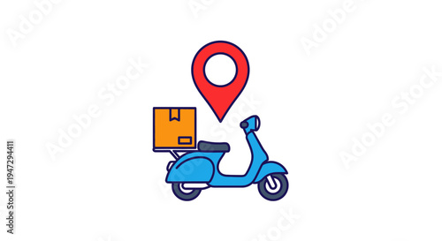 Blue scooter with delivery package box.