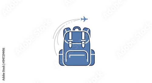 Blue travel backpack with airplane.