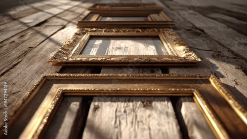Golden Frames on Rustic Wood