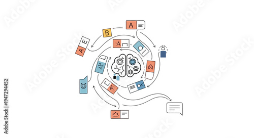 Brain with connected icons around it.