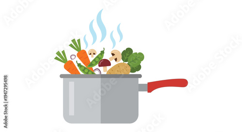 A colorful assortment of fresh vegetables steams within a silver pot creating a healthy meal silhouette high quality professional detailed modern