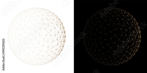 Tableau sur toile Abstract Golden Plexus Spheres - Futuristic Wireframe Network Connection on Blac