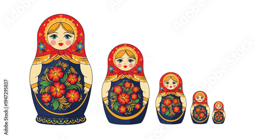 A colorful depiction of four nested matryoshka dolls decreasing in size showcases traditional russian artistry a silhouette high quality professional