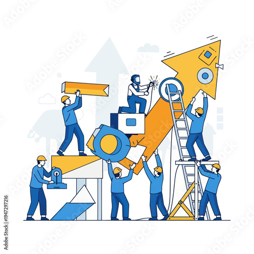 Teamwork and Collaboration Building a Growth Arrow Together.