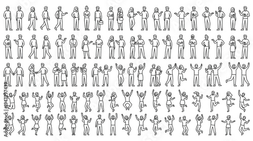 Diverse people silhouettes collection happy dancing celebration and praise