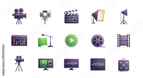 Filmmaking and video production icons with gradient colors.