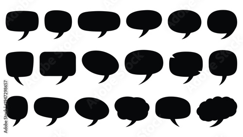Collection of black speech and thought bubbles in various shapes and sizes arranged in a grid pattern Vector