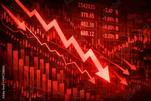 Global Stock Market Crash Concept with Falling Red Financial Chart and Economic Downturn