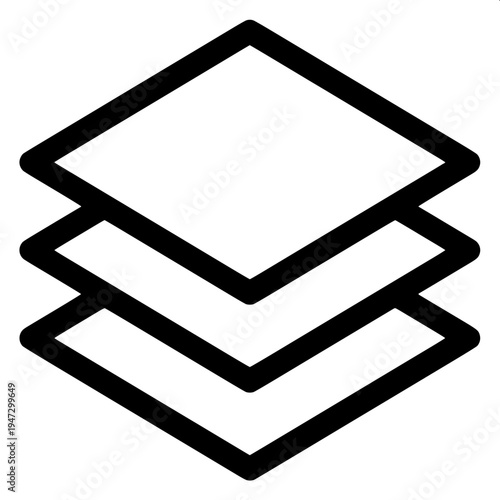 Simple vector line icon showing stacked database disks in three columns with an upward trending arrow above them, bold black outline, minimal design, flat monochrome, isolated on white background.