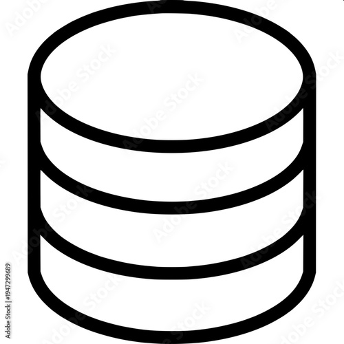 Simple vector line icon showing stacked database disks in three columns with an upward trending arrow above them, bold black outline, minimal design, flat monochrome, isolated on white background.