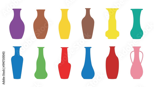Colorful assortment of abstract vase and bottle shapes in vibrant hues Vector