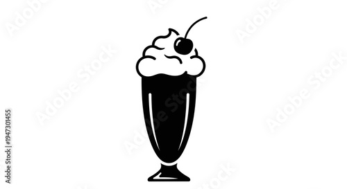 Delicious vintage milkshake with whipped cream and red cherry, a classic sweet beverage symbol