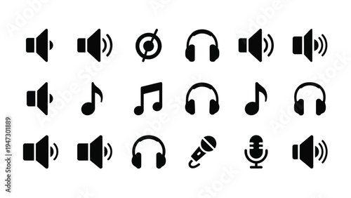 Diverse collection of icons representing various audio and sound-related functions Vector