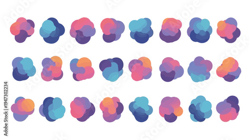 Geometric polyhedron shapes arranged in a colorful grid pattern Vector