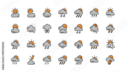 Colorful array of stylized mountain icons with varying peak designs and colors Vector