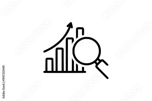 Data analytics growth icon, three cylindrical database stacks at the bottom and a rising zigzag arrow pointing up-right above them, black line vector illustration, clean UI symbol, minimal style.