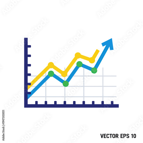 Growth Chart Illustration - Upward Trend with Blue Arrow and Yellow Line.
